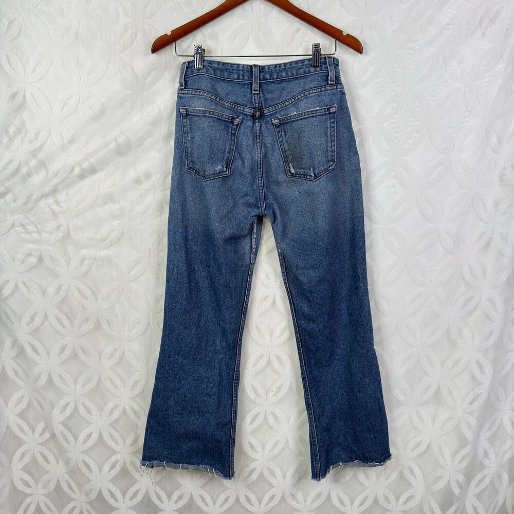 Reformation Mid Crop Flare Raw Hem Button Fly Jeans Baltic Size 28 - Picture 7 of 10